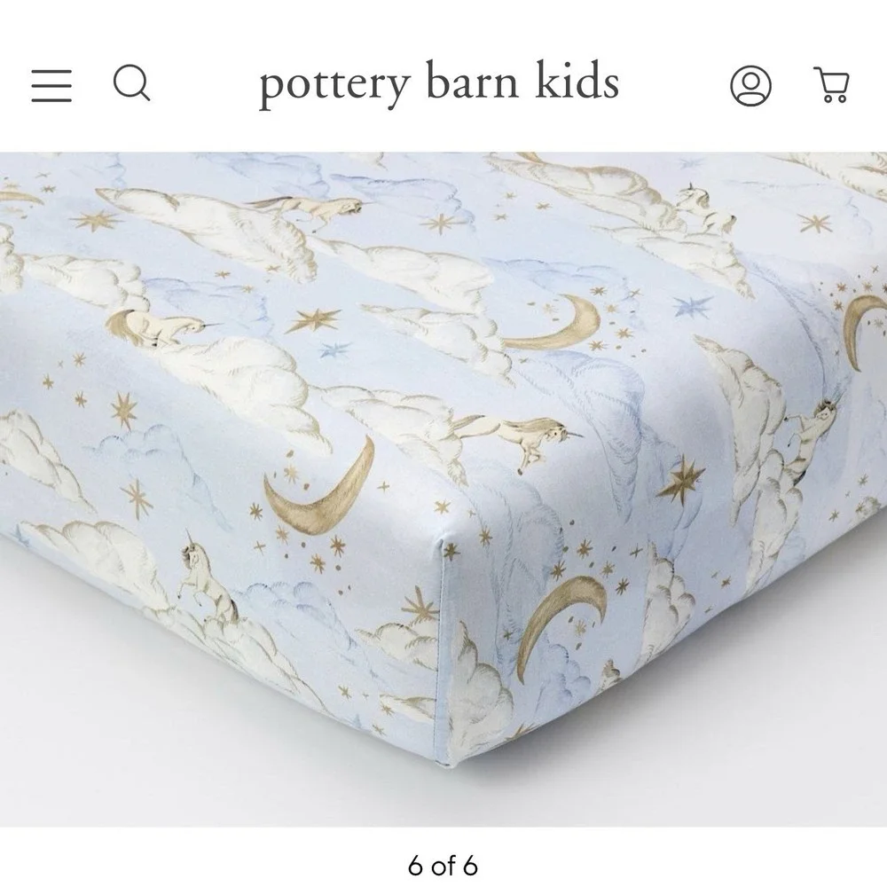 Pottery Barn Kids Chris Loves Julia Unicorn Celestial Organic‎ Crib Fitted Sheet